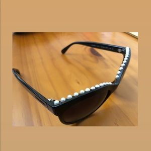 Chanel Pearl Trimmed Black Cat Eye Sunglasses